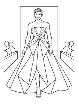 Free printable Runway Model In Origami Ball Gown coloring page
