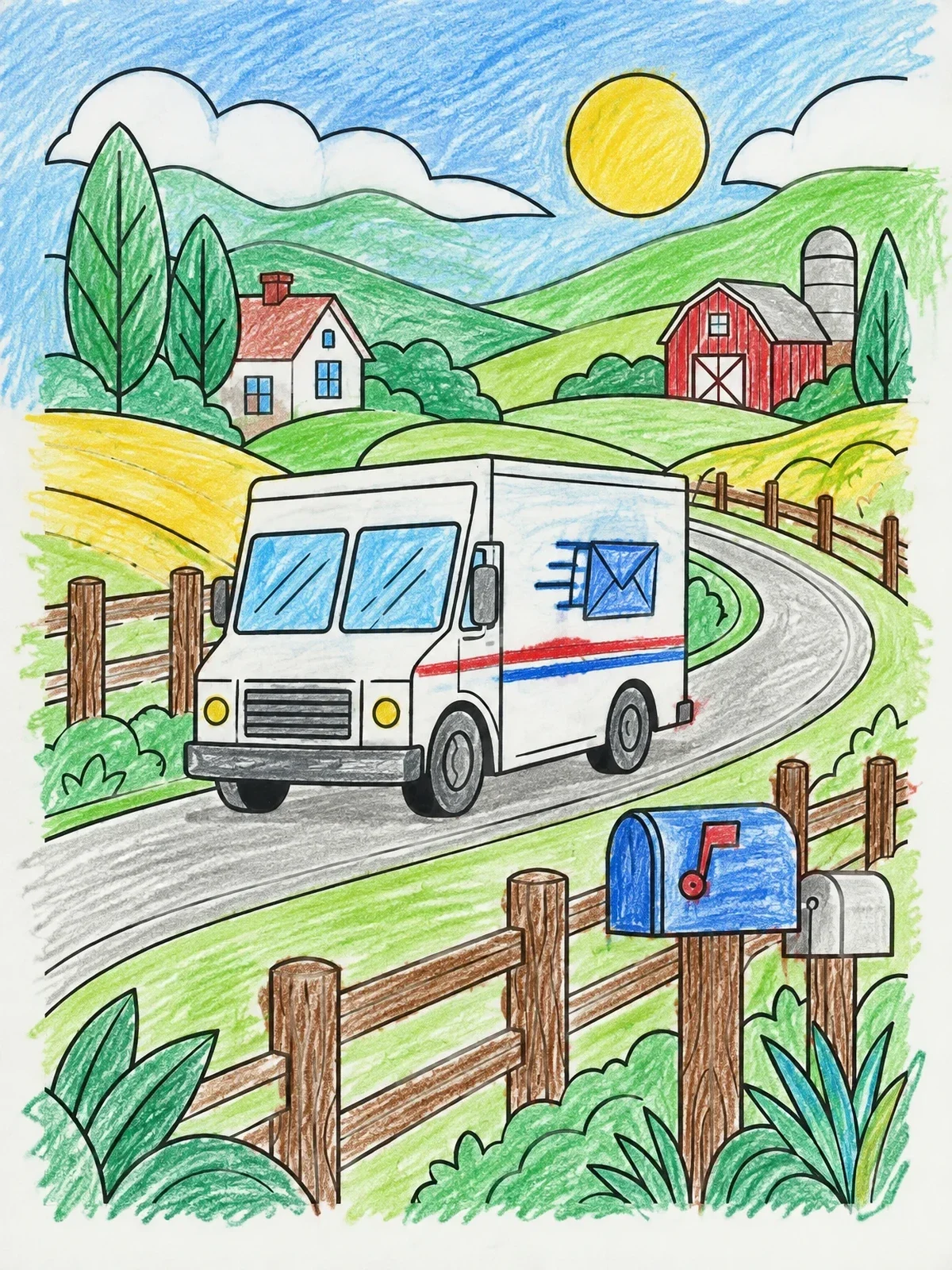 Colored example of the Rural Mail Delivery Truck coloring page