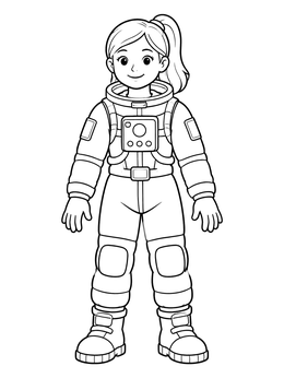 Free printable Young Female Cosmonaut In Space Suit coloring page