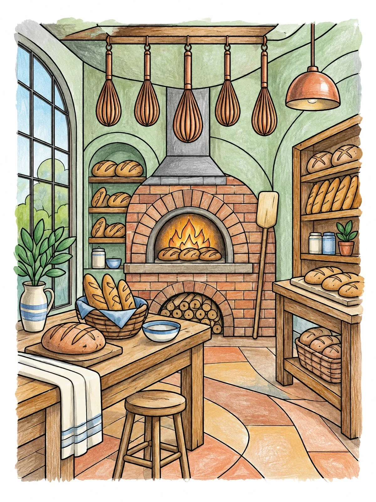 Colored example of the Rustic Bakery With Brick Oven coloring page