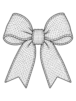 A textured rustic bow coloring page with woven burlap fabric details and swallowtail ends.