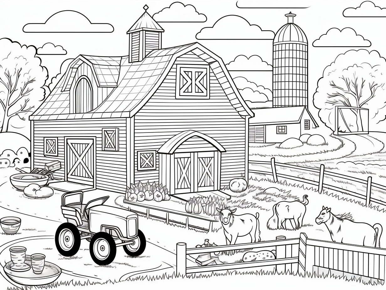 Rustic Farm Settings For Adults - Coloring Page