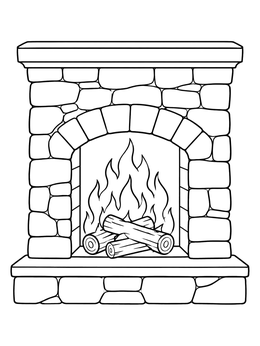 Free printable Rustic Stone Fireplace With Burning Logs coloring page
