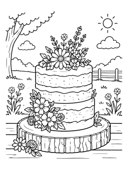 Free printable Rustic Wildflower Naked Cake Outdoors coloring page