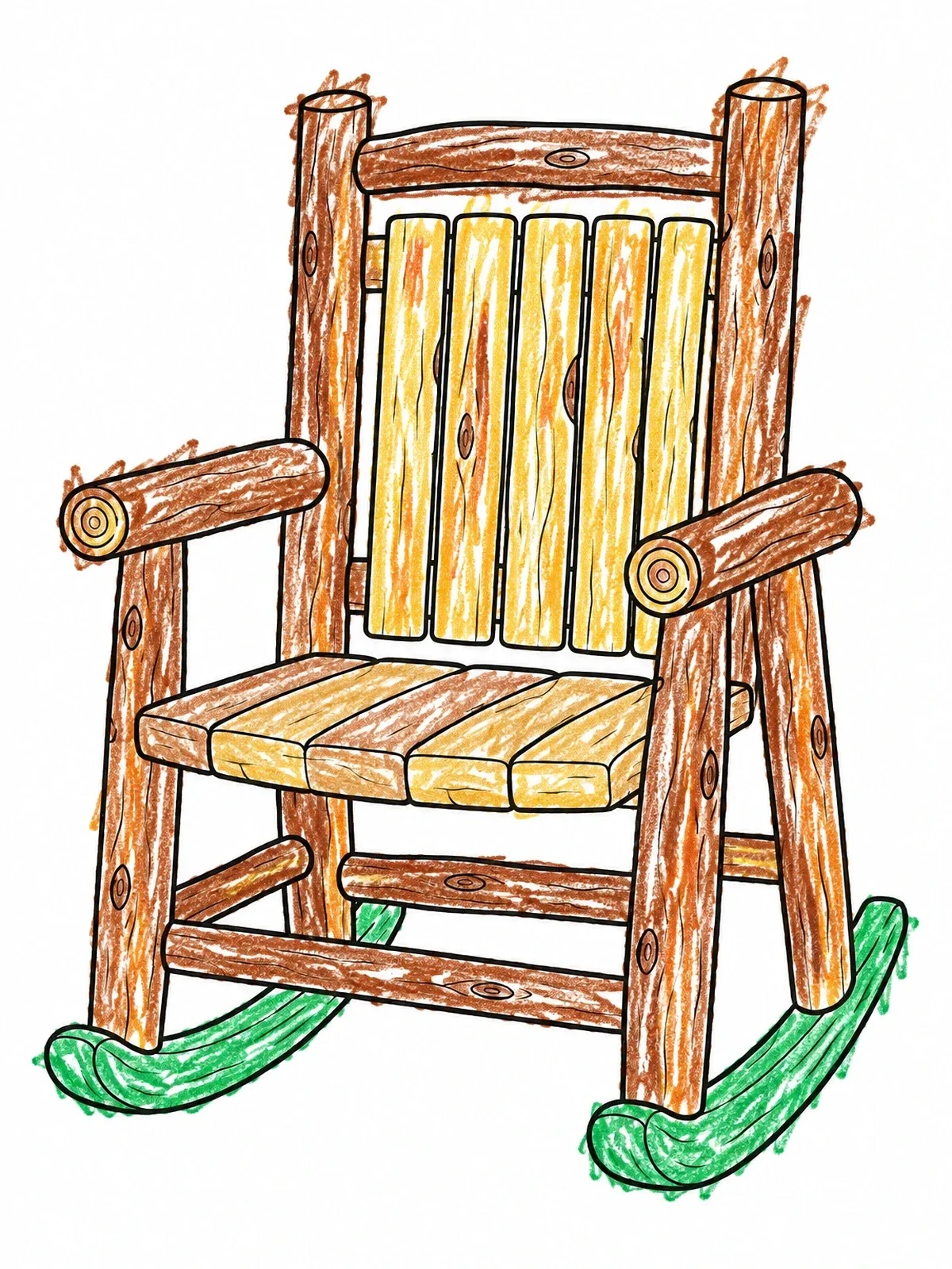 Colored example of the Rustic Wooden Log Rocking Chair coloring page