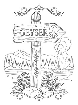 Free printable Rustic Geyser Trail Signpost coloring page