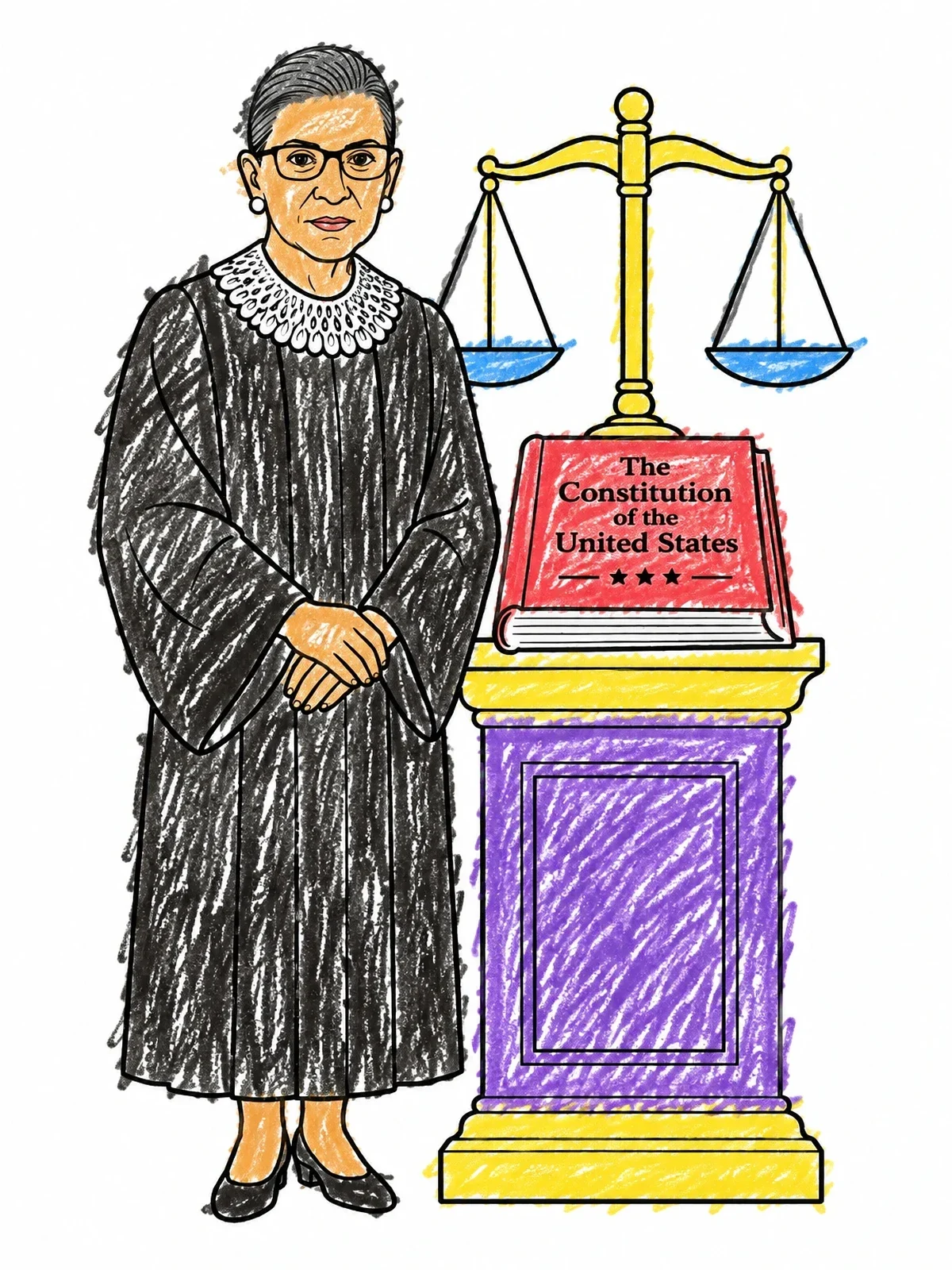Colored example of the Ruth Bader Ginsburg With Constitution coloring page