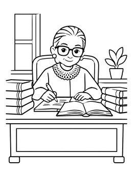 Free printable Ruth Bader Ginsburg At Her Desk coloring page