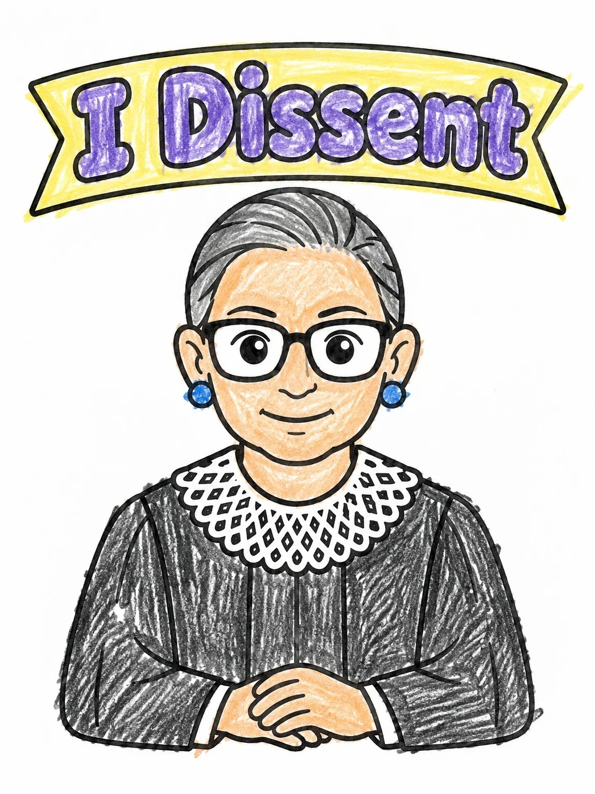 Colored example of the Ruth Bader Ginsburg With I Dissent Banner coloring page