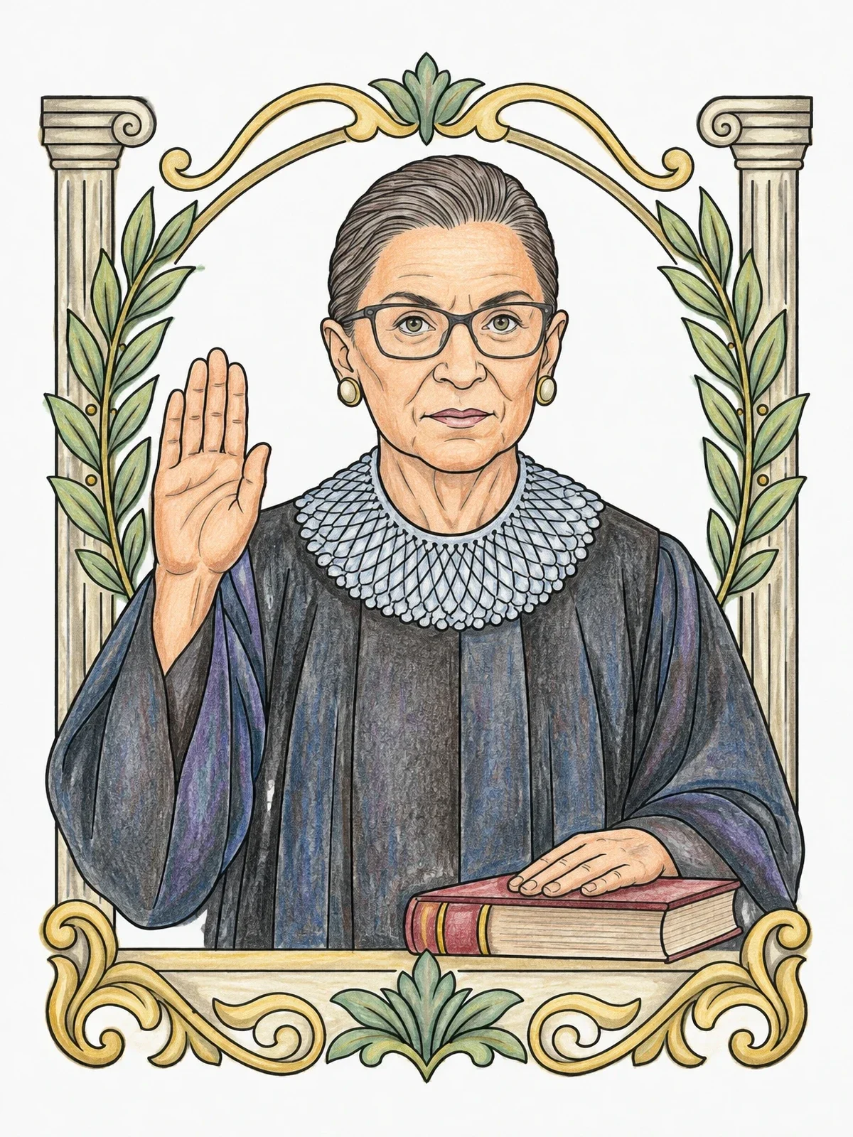 Colored example of the Ruth Bader Ginsburg Judicial Oath coloring page