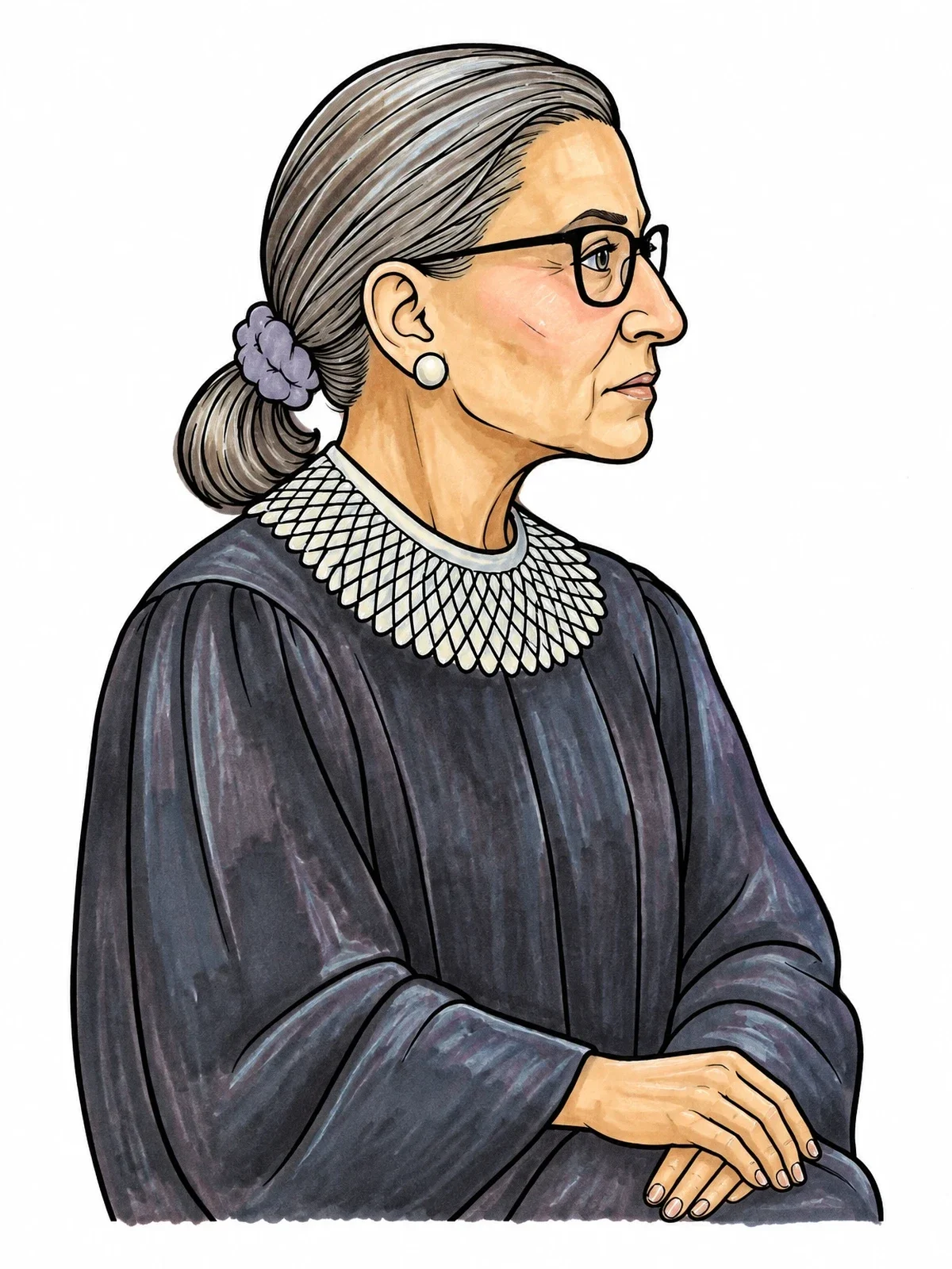 Colored example of the Ruth Bader Ginsburg Profile Portrait coloring page