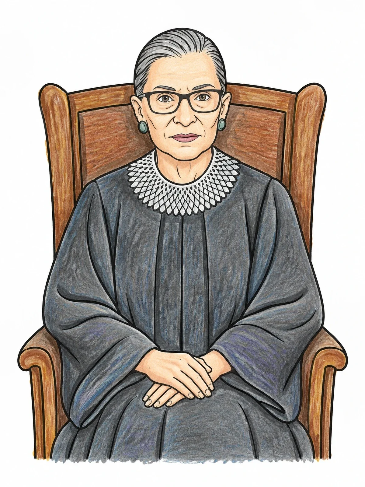 Colored example of the Ruth Bader Ginsburg Seated Portrait coloring page