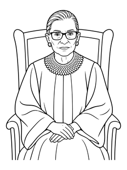 Free printable Ruth Bader Ginsburg Seated Portrait coloring page