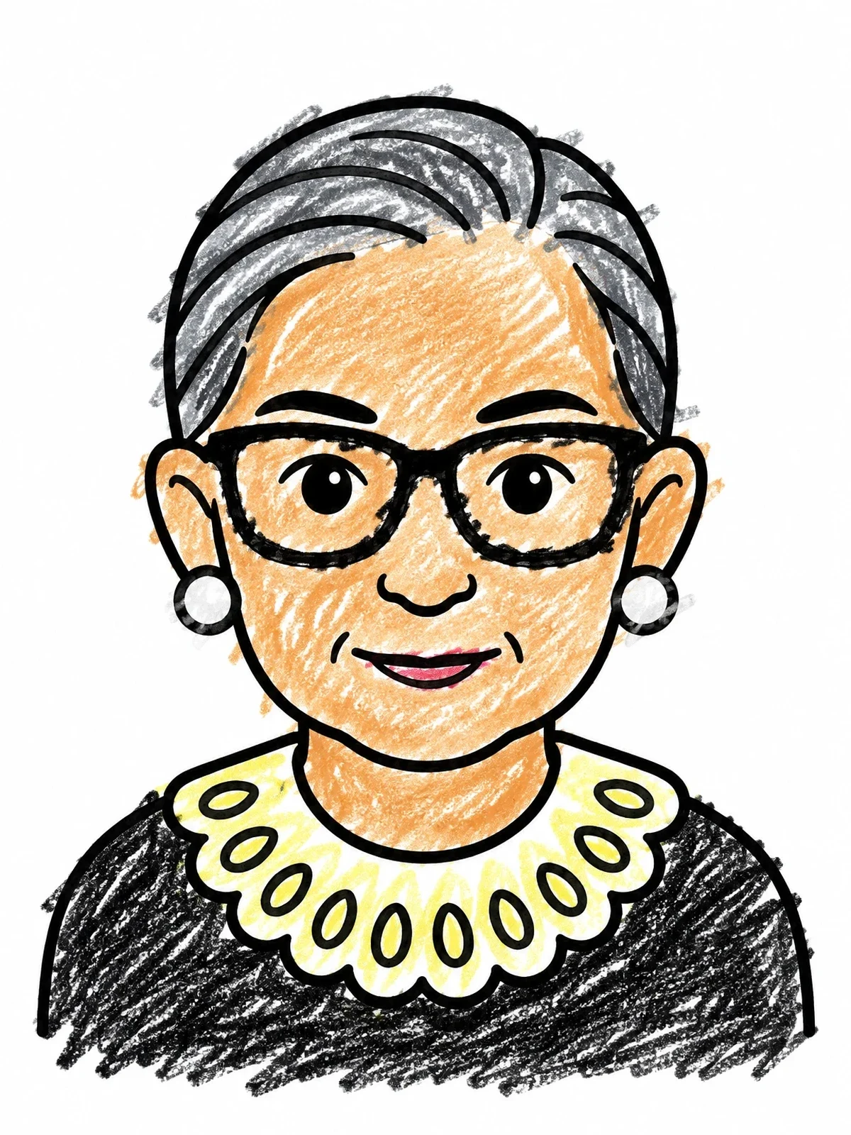 Colored example of the Ruth Bader Ginsburg Simple Portrait coloring page