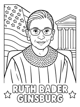 Free printable Supreme Court Justice Ruth Bader Ginsburg coloring page