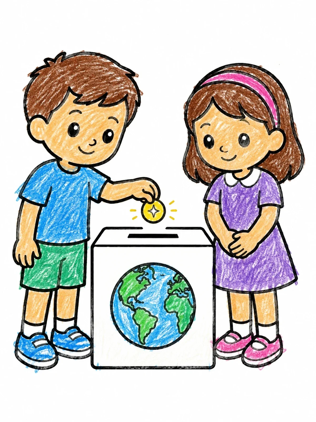 Colored example of the Children Giving Mission Offering coloring page