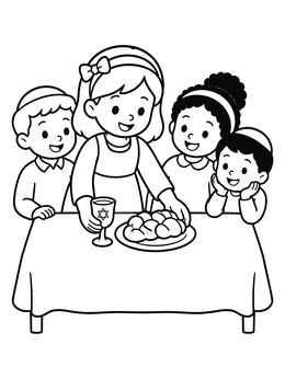 Free printable Children Preparing Shabbat Table coloring page