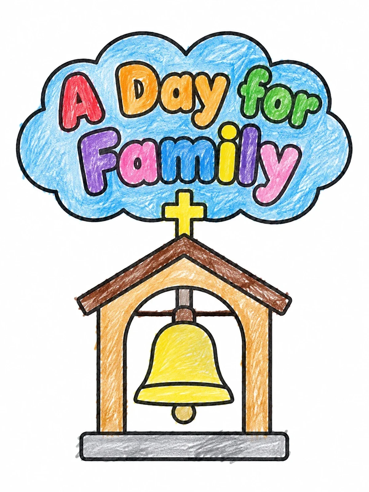 Colored example of the A Day For Family Church Bell coloring page
