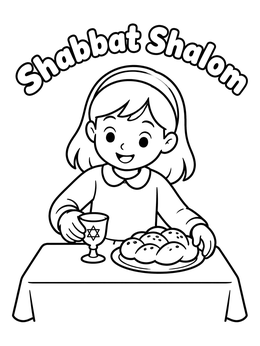 Free printable Shabbat Shalom With Challah And Cup coloring page