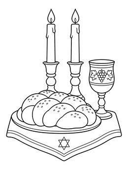 Free printable Shabbat Table With Challah And Candles coloring page