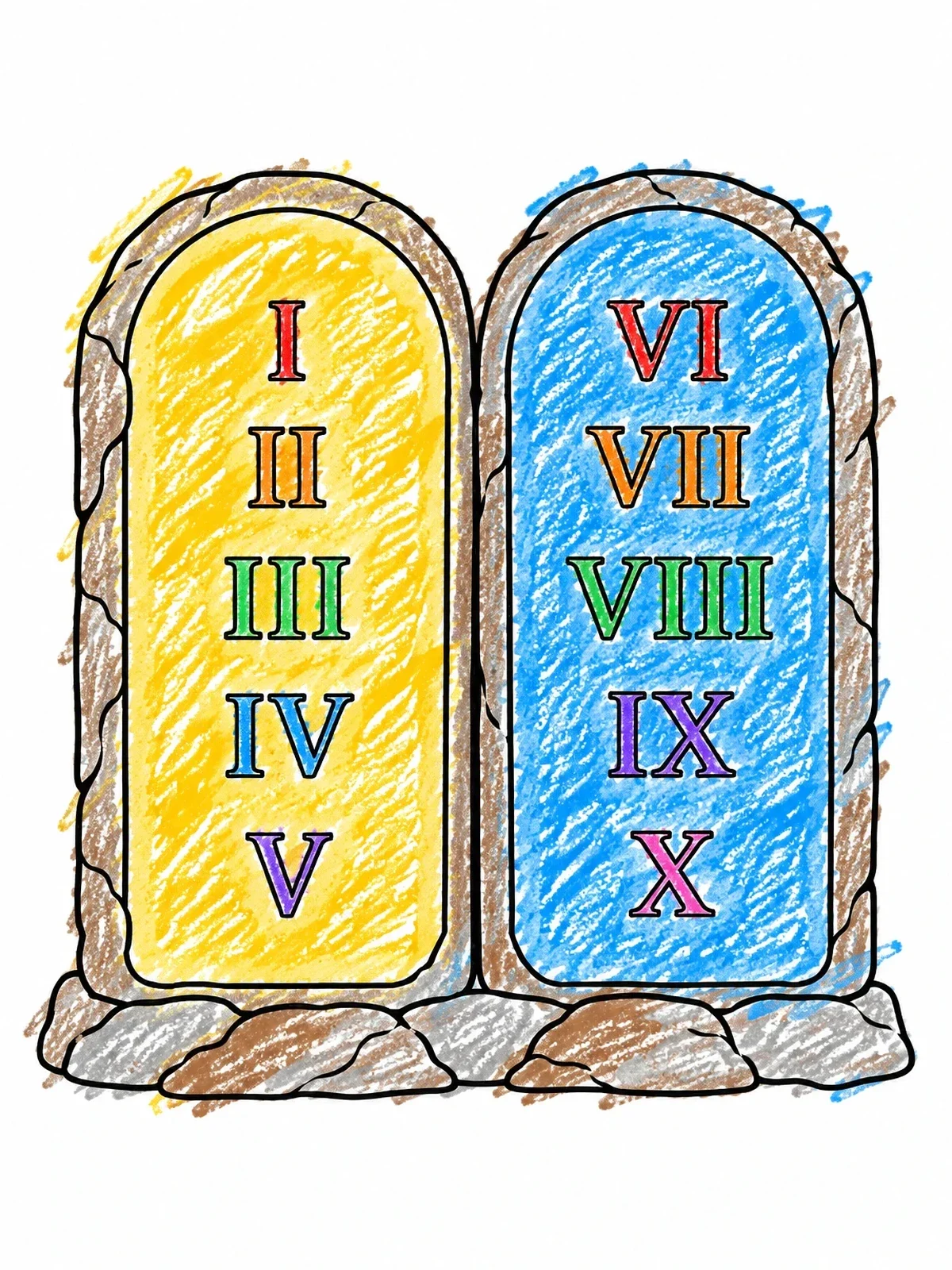 Colored example of the Ten Commandments Stone Tablets coloring page