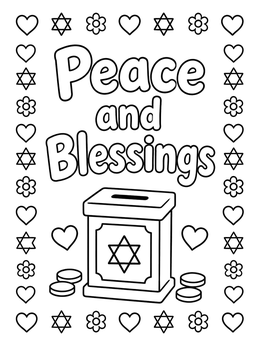 Free printable Tzedakah Box With Peace And Blessings coloring page