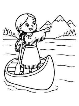 Free printable Sacagawea Guiding Canoe On River coloring page
