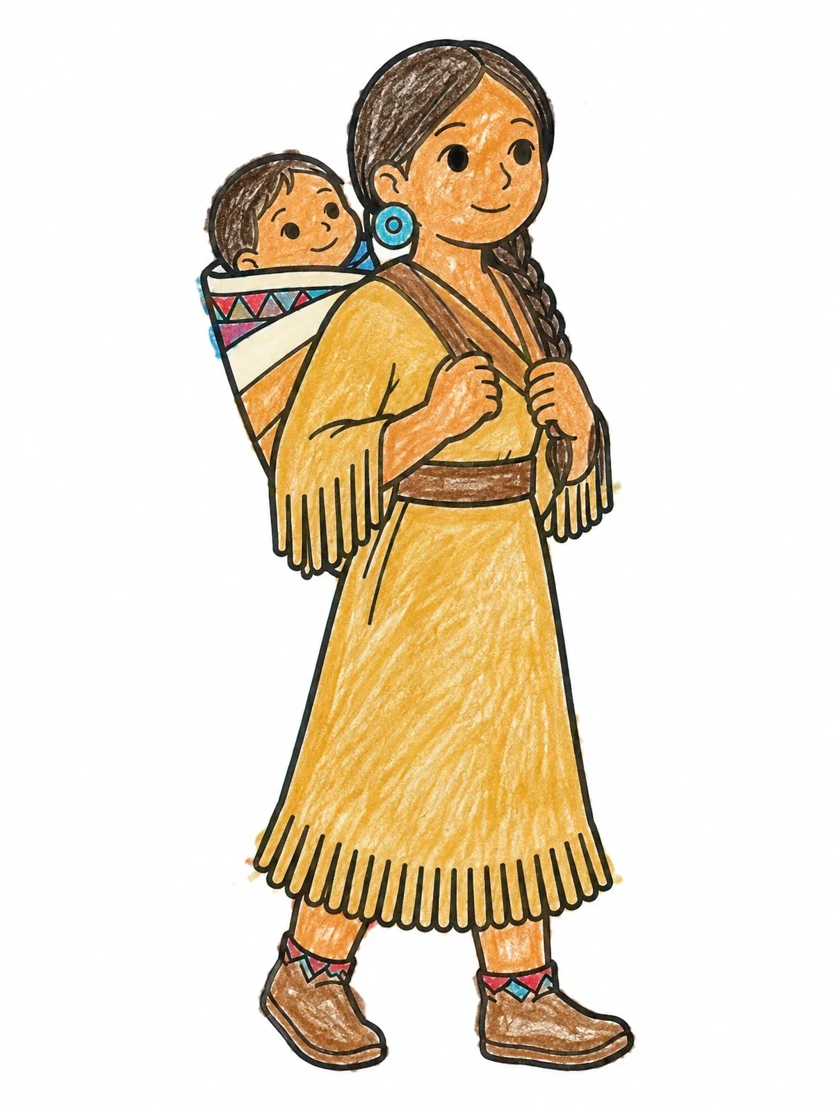 Colored example of the Sacagawea Carrying Baby Jean Baptiste coloring page
