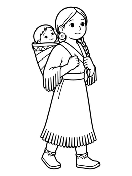 Free printable Sacagawea Carrying Baby Jean Baptiste coloring page