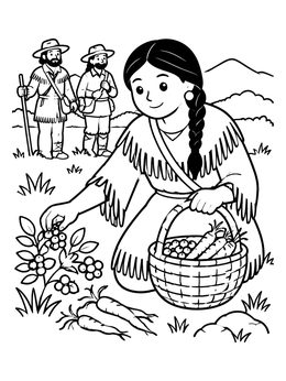 Free printable Sacagawea Gathering Wild Berries And Roots coloring page