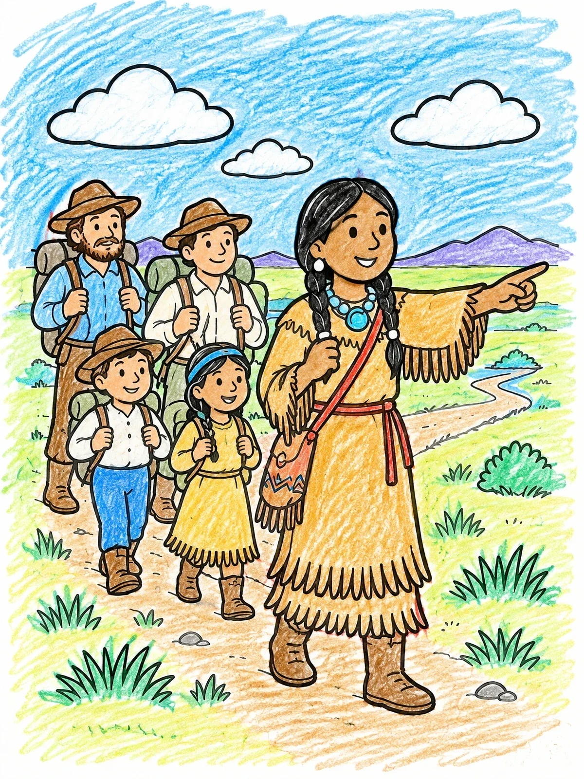 Colored example of the Sacagawea Guiding An Expedition Trail coloring page