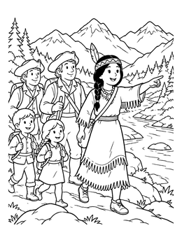 Free printable Sacagawea Guiding Explorers Along River coloring page