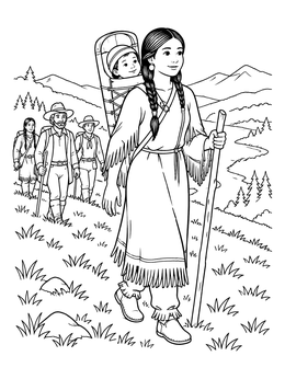 Free printable Sacagawea Guiding On The Trail coloring page