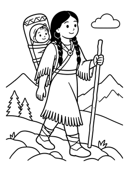 Free printable Sacagawea Hiking With Baby coloring page