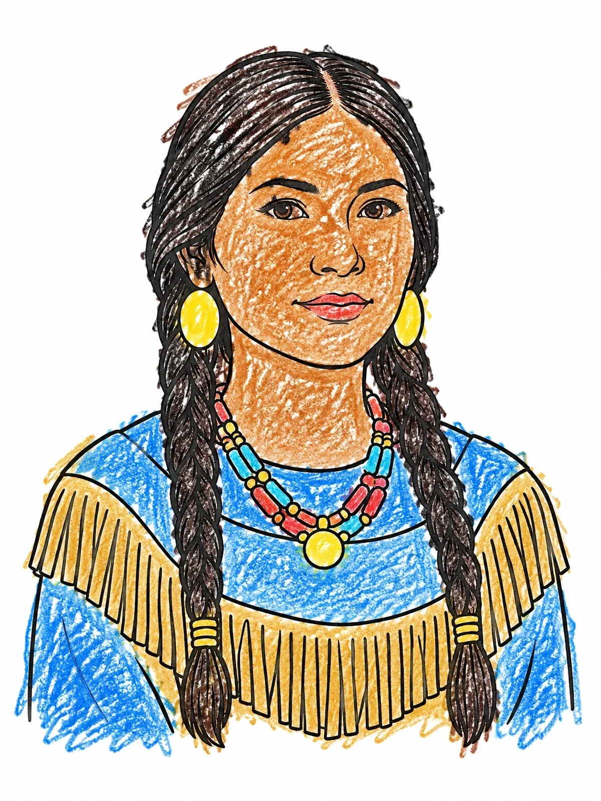 Colored example of the Sacagawea Portrait With Braided Hair coloring page