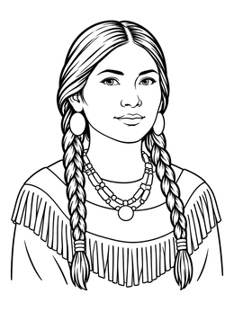 Portrait of a young Native woman on this clean sacagawea coloring page.