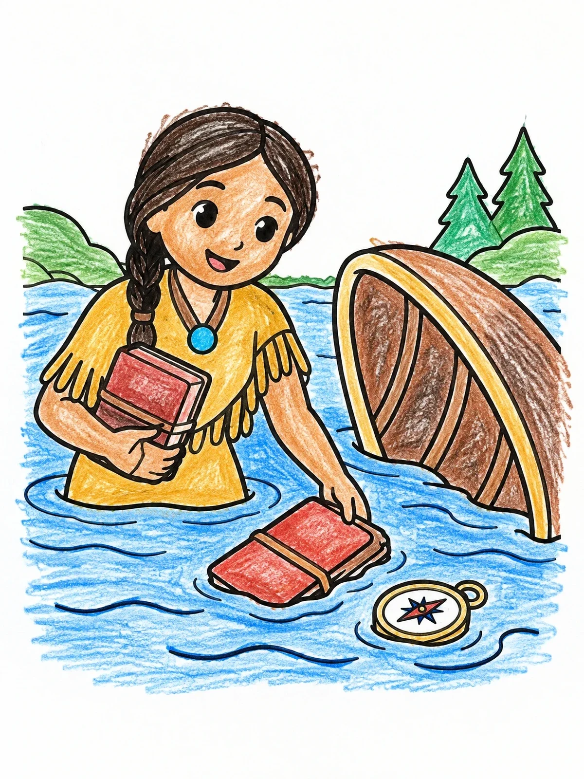 Colored example of the Sacagawea Rescuing Expedition Journals coloring page