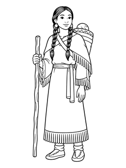 Free printable Sacagawea With Walking Staff And Cradleboard coloring page