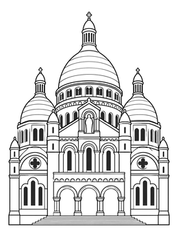 Detailed Sacré-Cœur basilica on this paris coloring page.