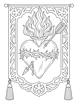 Free printable Sacred Heart Papel Picado Banner coloring page