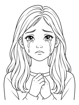 Free printable Crying Girl With Clenched Hands coloring page