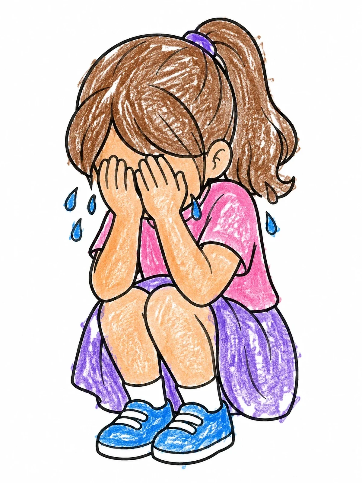 Colored example of the Little Girl Crying In Her Hands coloring page