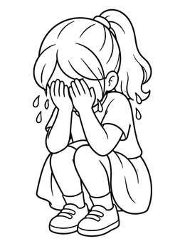 Free printable Little Girl Crying In Her Hands coloring page