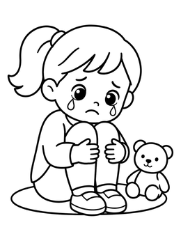 Free printable Sad Girl Crying With Teddy Bear coloring page