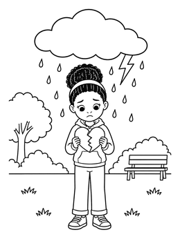 Free printable Sad Girl Under A Raincloud coloring page