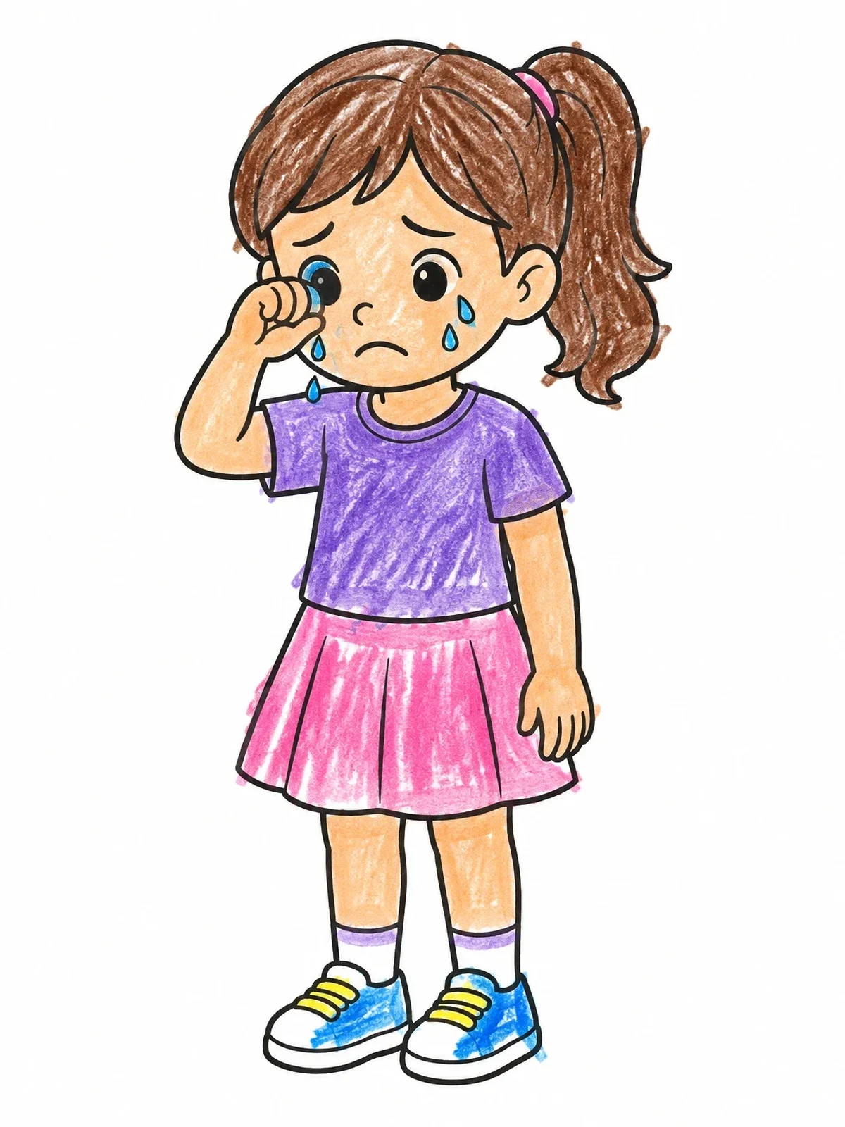 Colored example of the Little Girl Crying And Wiping Tears coloring page