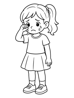 Free printable Little Girl Crying And Wiping Tears coloring page
