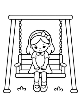 Free printable Sad Girl On Garden Swing coloring page
