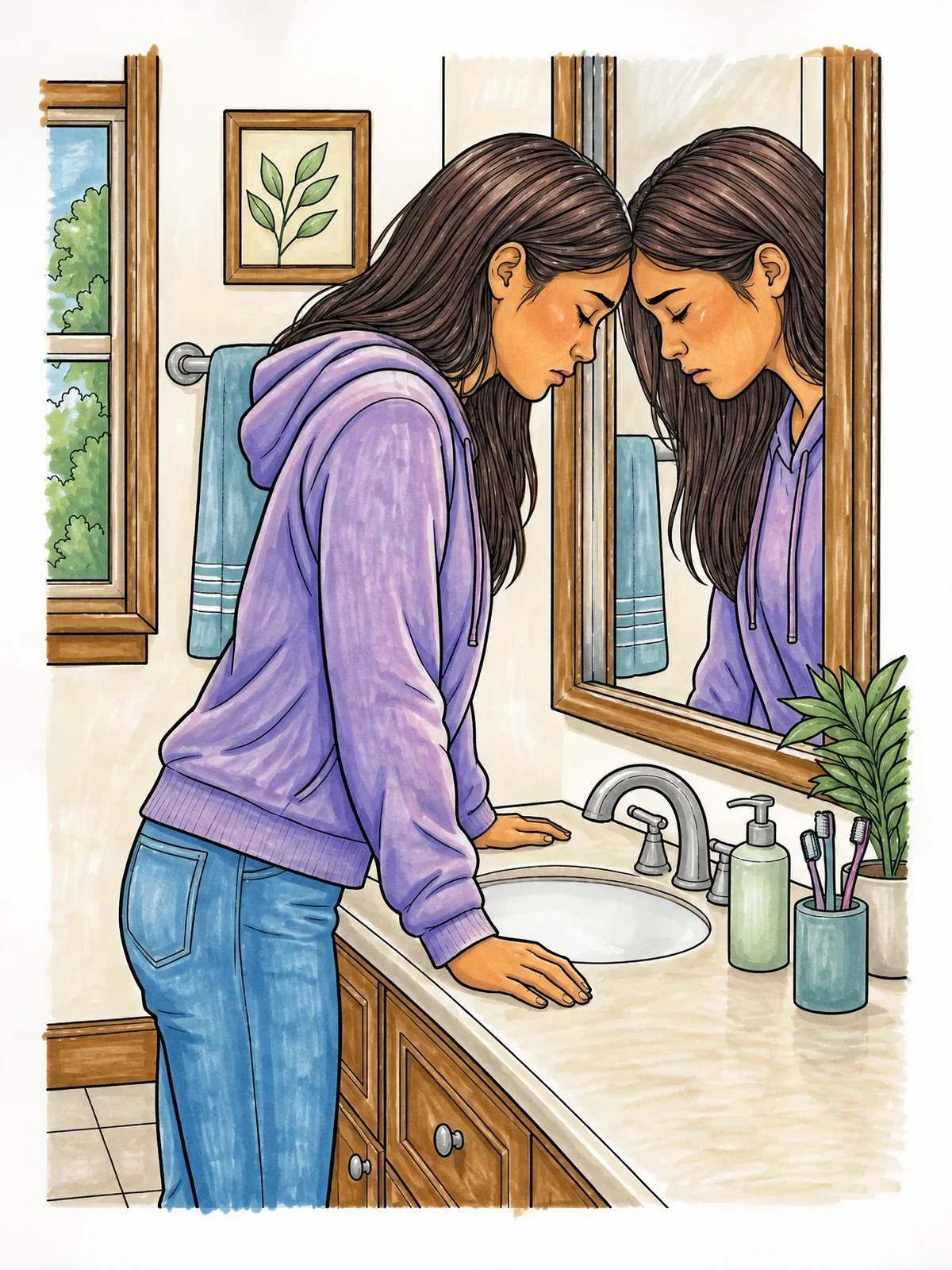 Colored example of the Sorrowful Reflection At The Mirror coloring page