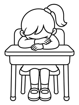 Free printable Sad Girl Resting At School Desk coloring page